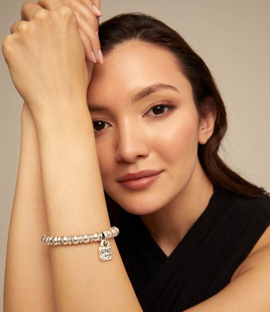 Beaded stretch bracelet, Silver, large