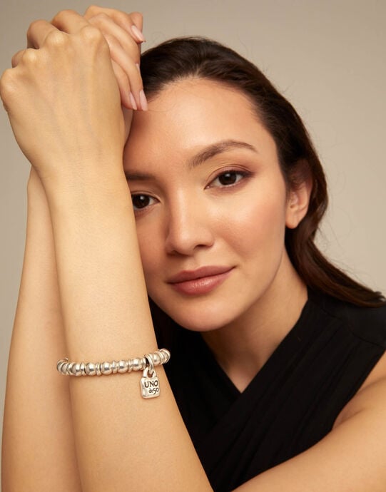 Beaded stretch bracelet, Silver, large
