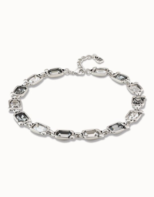 Short necklace with crystals, Silver, large