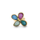 Ring with four multicoloured drop-shaped faceted crystals