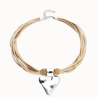 Camel leather and silk thread necklace with heart detail