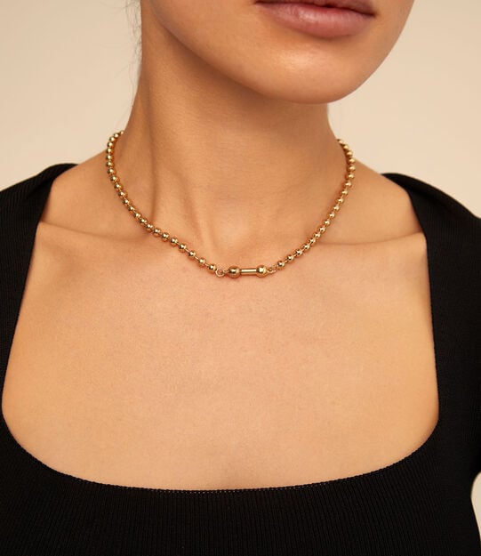 Short beaded chain charm necklace, Golden, large