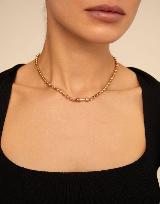 Short beaded chain charm necklace, Golden, large