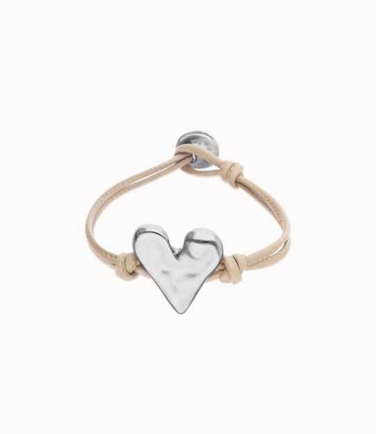 Bracelet en cuir camel avec c&oelig;ur plaqu&eacute; argent sterling
