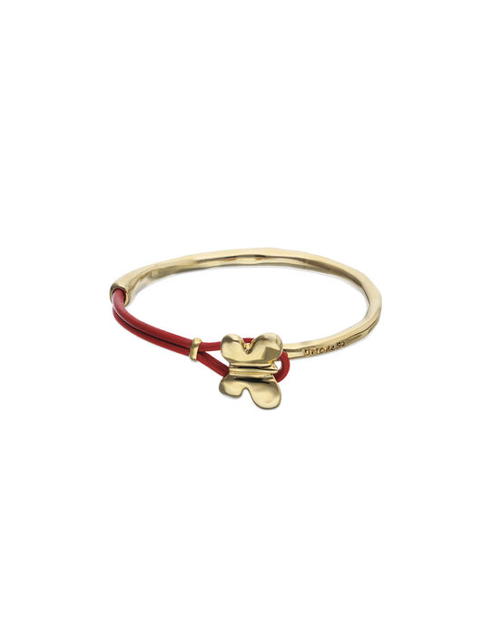 Pulsera combinada en cuero rojo y oro 18k con adorno de mariposa