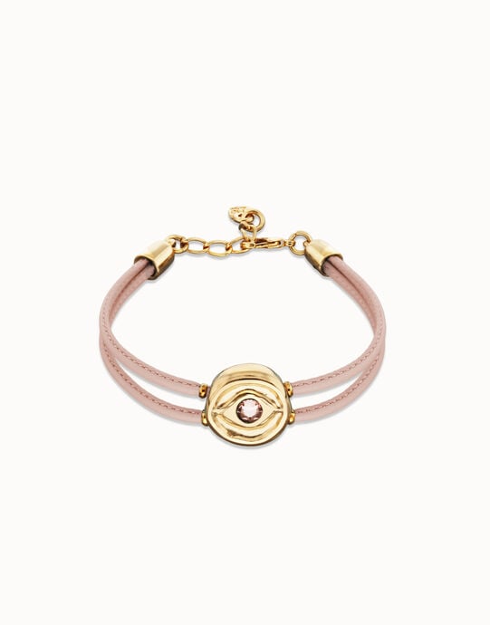 Double pink leather birthstone bracelet with eye