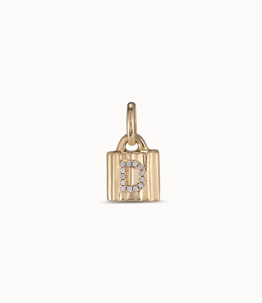Charm candado bañado en oro de 18K ley con letra de topacios D