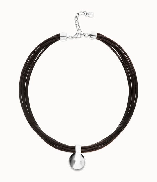 Multistrand short leather necklace with large sphere