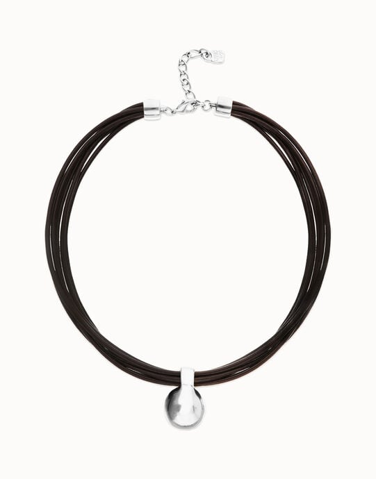 Collar de cuero con esfera grande ba&ntilde;ada en plata de ley