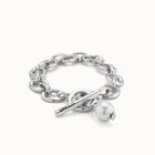 Large link chain bracelet with a pearl