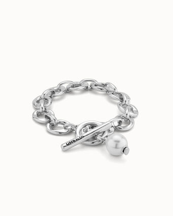 Sterling silver-plated bracelet with links and pearl charm