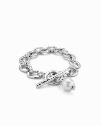 Pulsera bañada en plata de ley con eslabones y charm de perla