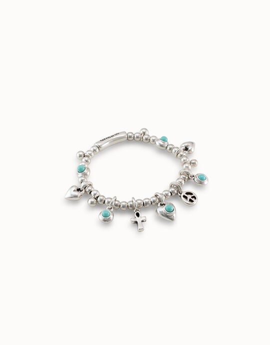 Beaded bracelet with charms, Silver, large