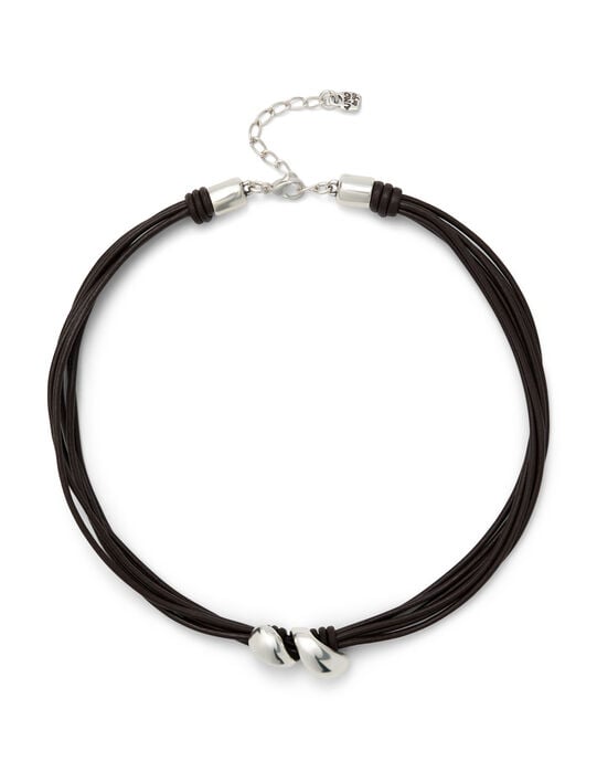 Short leather necklace with two drops