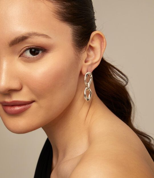 Drop earrings with 2 links, Silver, large