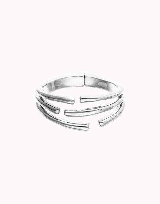 Pulsera r&iacute;gida con m&uacute;ltiples formas org&aacute;nicas entrelazadas ba&ntilde;ada en plata de ley