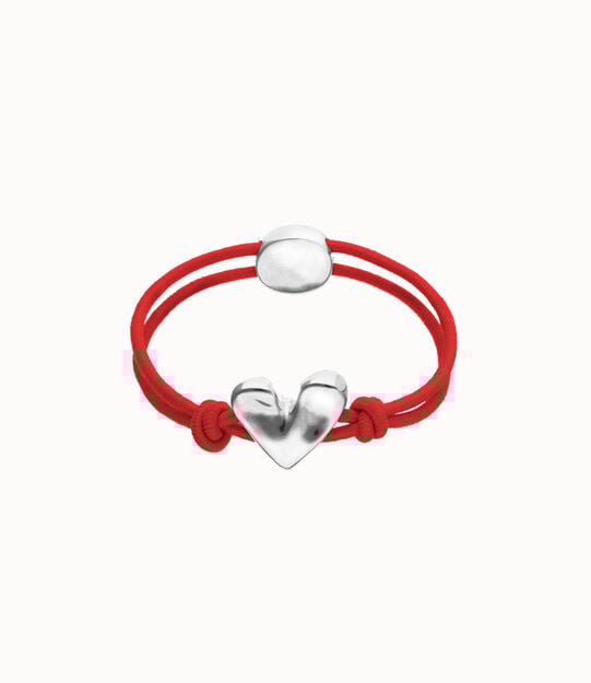 Bracelet en fil elastique rouge avec c&oelig;ur plaqu&eacute; argent sterling