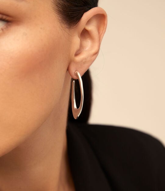 Oval hoop earrings, Silver, large