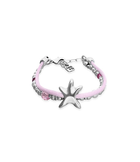 Pink silk thread and metal bracelet with starfish