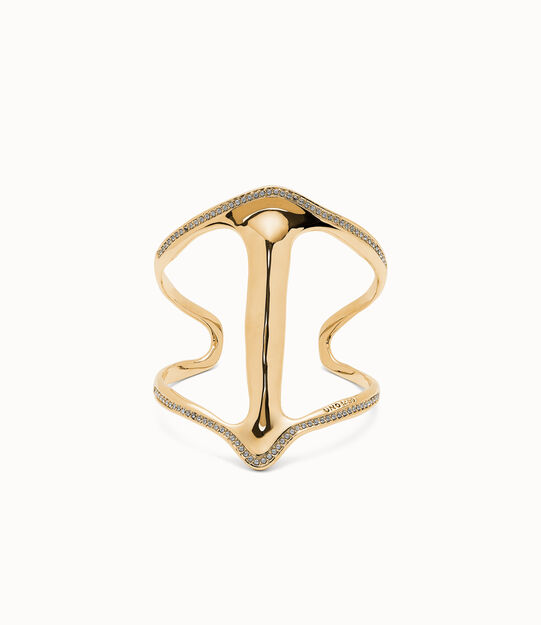 Rigid 18K gold-plated bracelet with topaz and manta ray