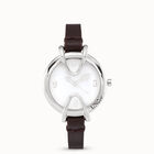 Sterling silver-plated watch with black leather strap and round white dial