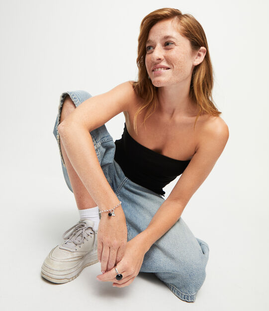 Link chain bracelet with heart charm and murano glass, Silver, large