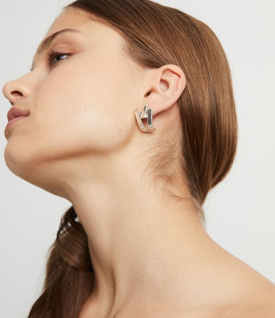 Triple-Curve Stud Earrings, Silver, large