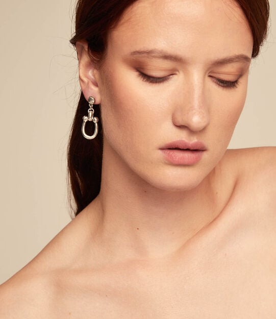 Drop earrings with medium sized link, Silver, large