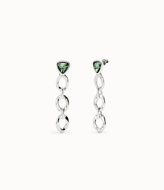 Pendientes largos con eslabones y cristal verde triangular