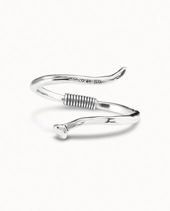 Rigid sterling silver-plated spiral-shaped nail bracelet.