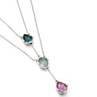 Double necklace with three drop-shaped pendants featuring multicoloured faceted crystals