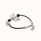 Leather bracelet with sterling silver-plated dragonfly