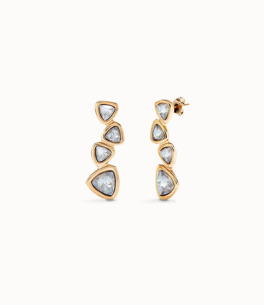 Pendientes largos bañados en oro 18k y 4 cristales multicolor