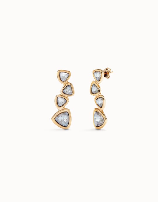 Pendientes largos ba&ntilde;ados en oro 18k y 4 cristales multicolor