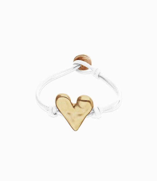 Bracelet en cuir blanc avec c&oelig;ur plaqu&eacute; or 18k