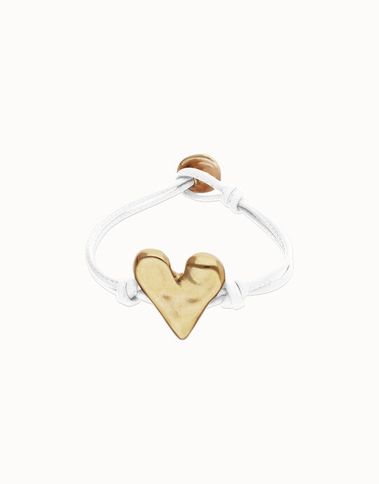 Pulsera de cuero blanco con detalle de coraz&oacute;n ba&ntilde;ado en oro 18k