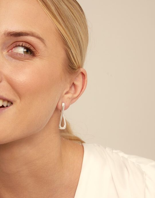 Link shaped hoop earrings, Silver, large