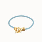 Blue leather bracelet with interlocking carabiner