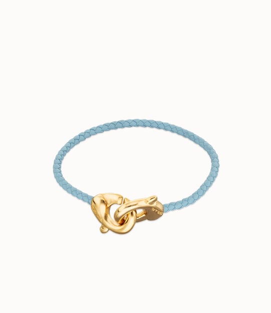 Pulsera de cuero azul con mosquetón entrelazado en oro