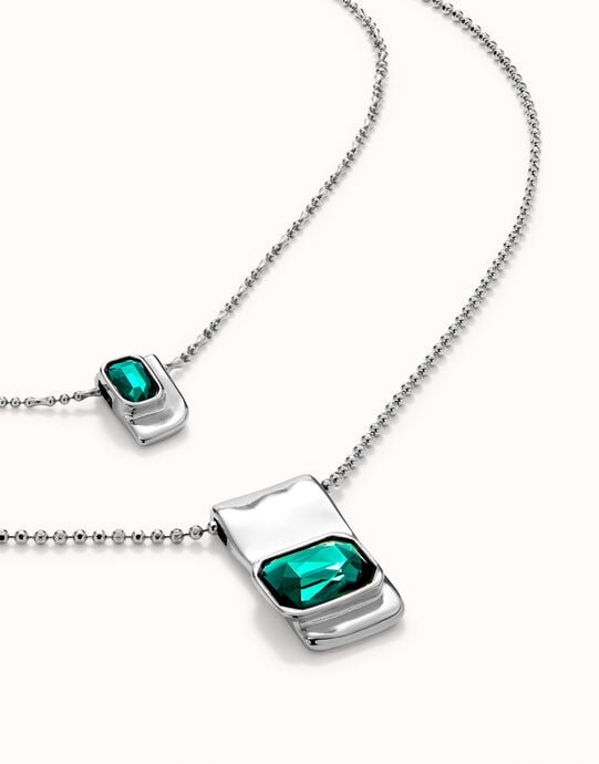 Multi strand chain necklace with green crystals