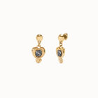 Drop earrings with a heart and black crystal