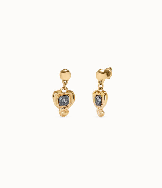 Pendientes bañados en oro 18k con corazón colgante y cristal negro