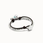 Leather beaded bracelet with green murano glass