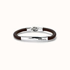Brown leather bracelet with sterling silver-plated central detail