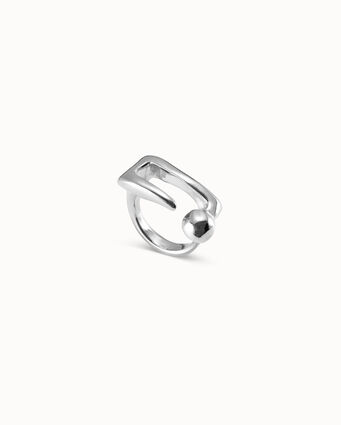 Sterling silver-plated central buckle shaped ring with nailed effect