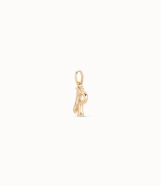 Charm ba&ntilde;ado en oro de 18k de letra R, Dorado, large