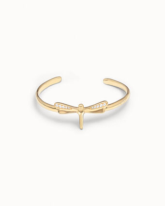 18K gold-plated dragonfly shaped bracelet with topaz