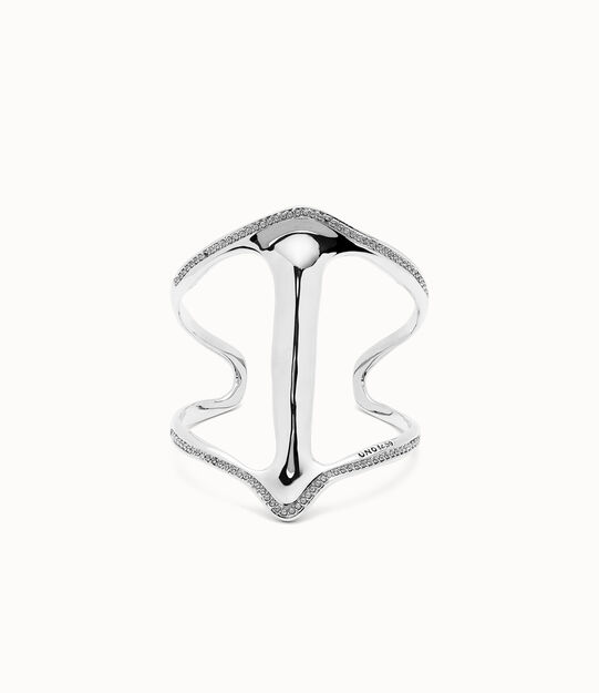 Rigid sterling silver-plated bracelet with topaz and manta ray