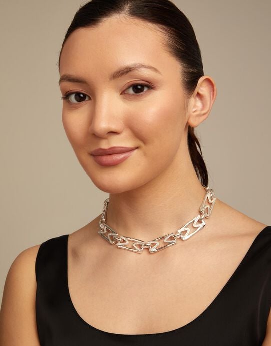 Multi strand chain necklace with topaz, Silver, large