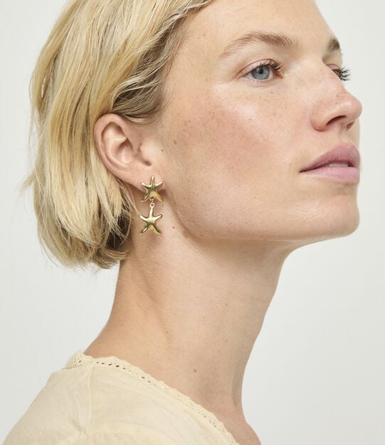 Long earrings with 2 starfishes, Golden, large